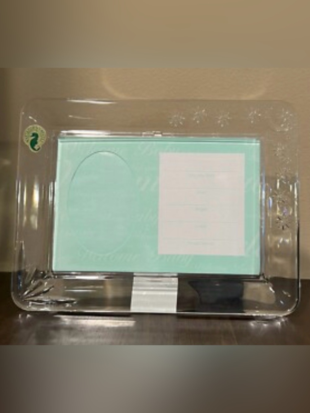 WATERFORD Crystal Frame Moon & Stars Welcome Baby Record Frame 4x6 NEW
